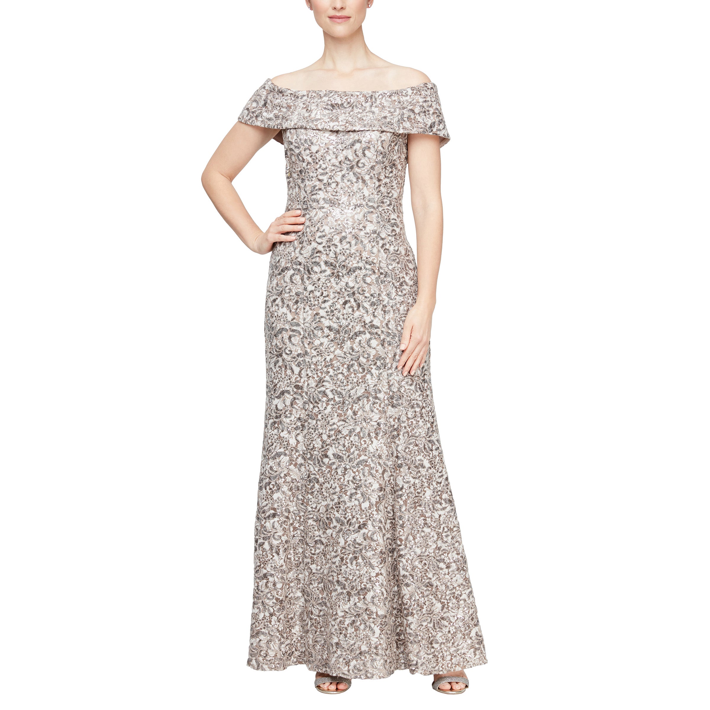 Mink Alex Evenings 81122532 Long Off Shoulder Formal Dress