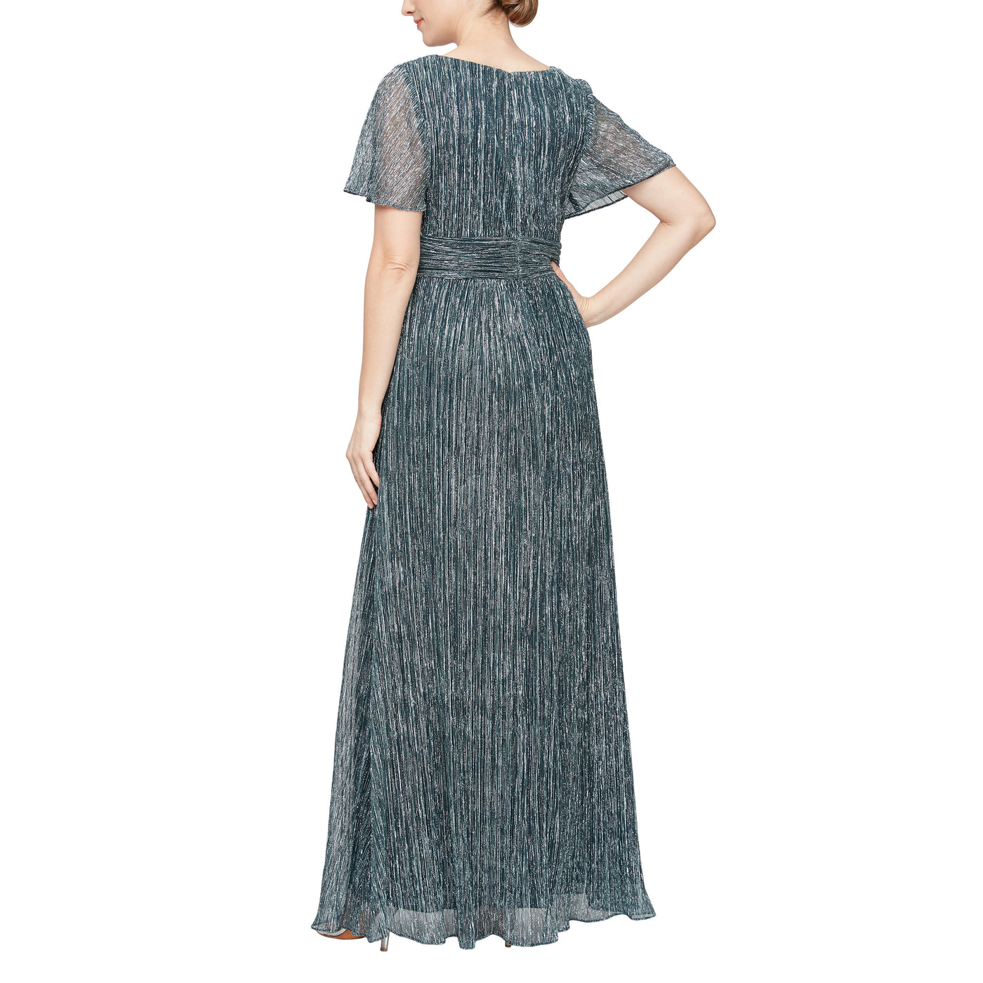 Formal Dresses Long Formal V Neck Empire Waist Dress Black/Seafoam