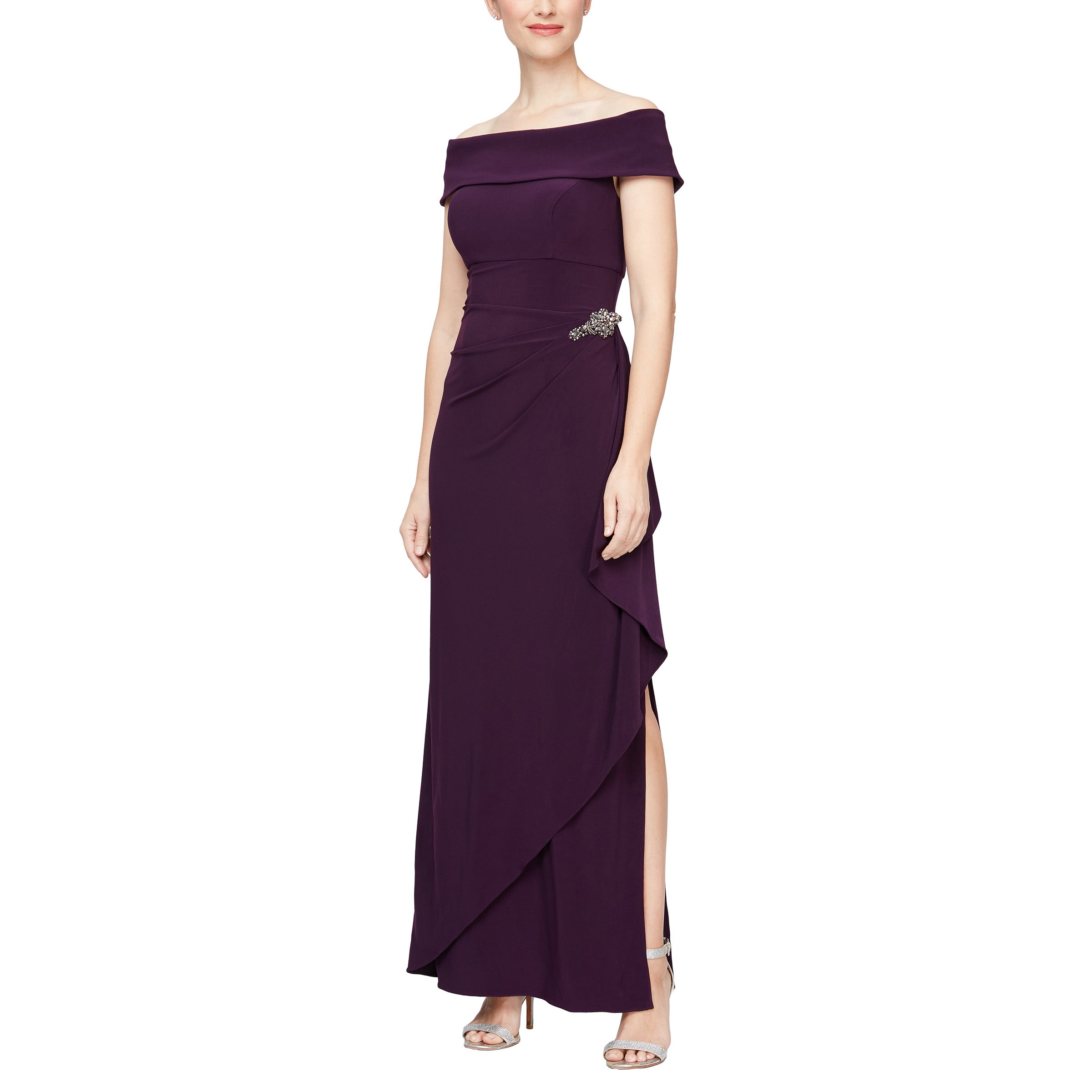 Alex Evenings Womens Velvet Off-the-shoulder Evening Dress In Wine Alex Evenings Womens Velvet Off-the-shoulder Evening Dress In Wine