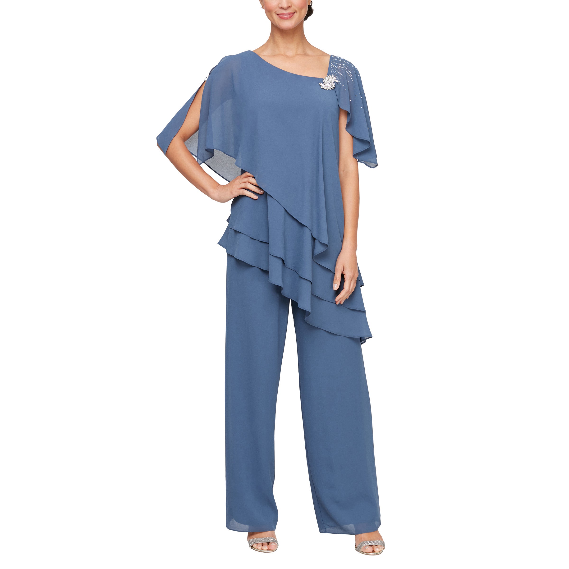 Pant Suit Two Piece Teired Mother of the Bride Pant Suit Wedgewood