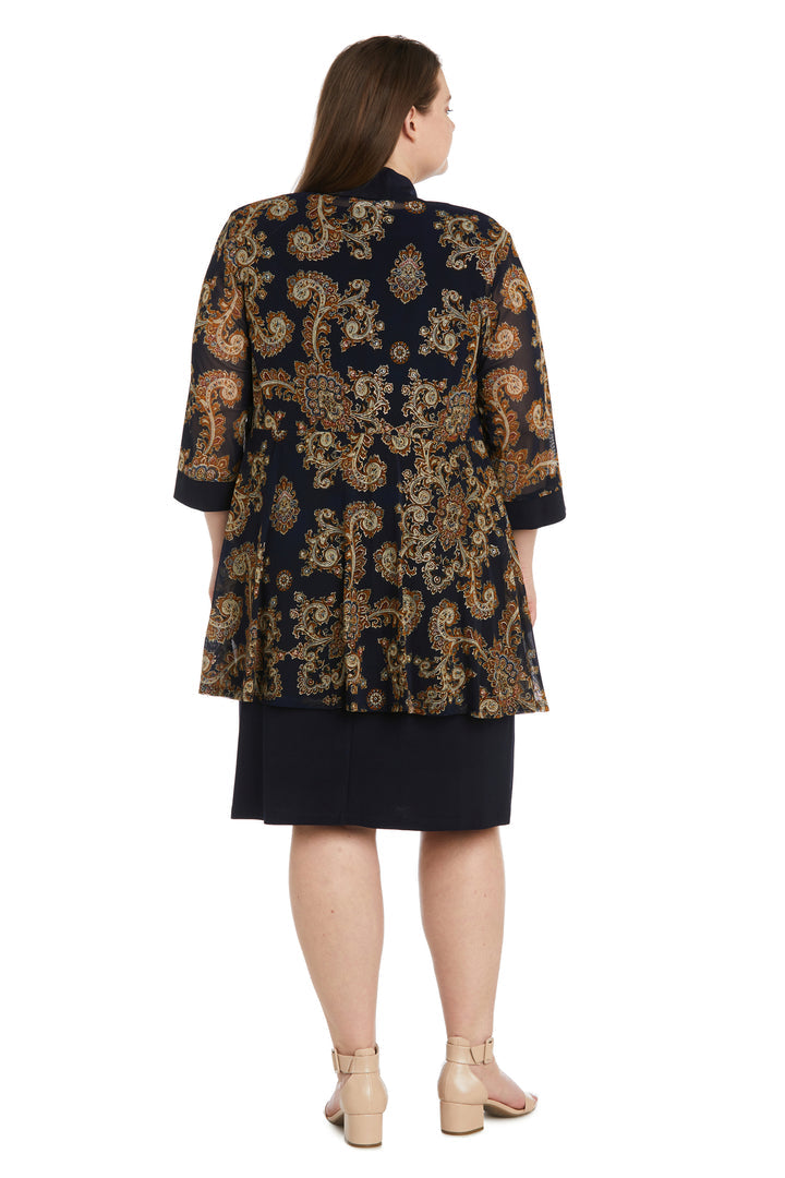 Plus Size Dresses Short Plus Size Printed Jacket Mother of the Bride Dress Navy/Gold