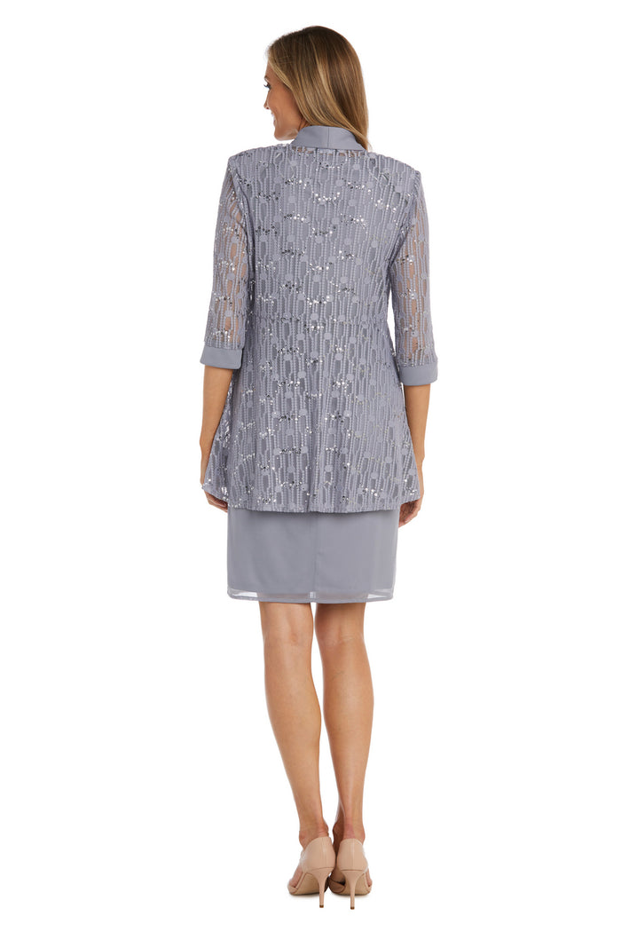 Mother of the Bride Dresses Short Circle Patterned Mother of the Bride Jacket Dress Silver