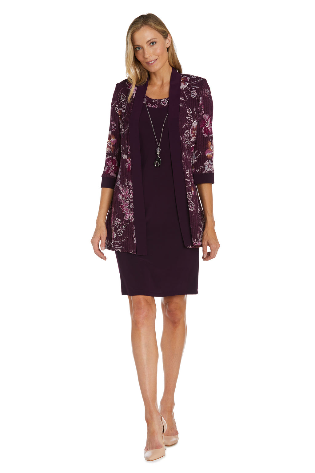 Eggplant R&M Richards 9123 Short Mother of the Bride Dress