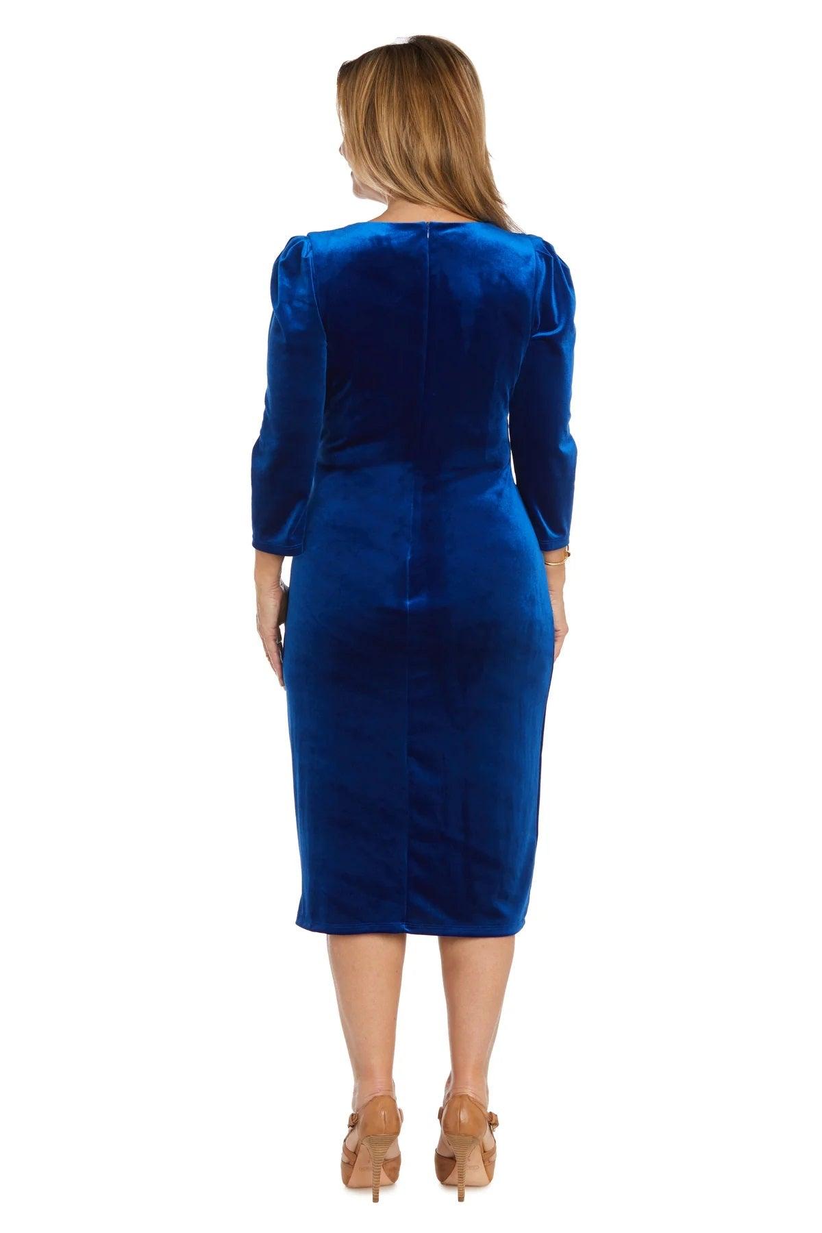 Mother of the Bride Dresses Short 3/4 Sleeve Velvet Cocktail Dress Royal