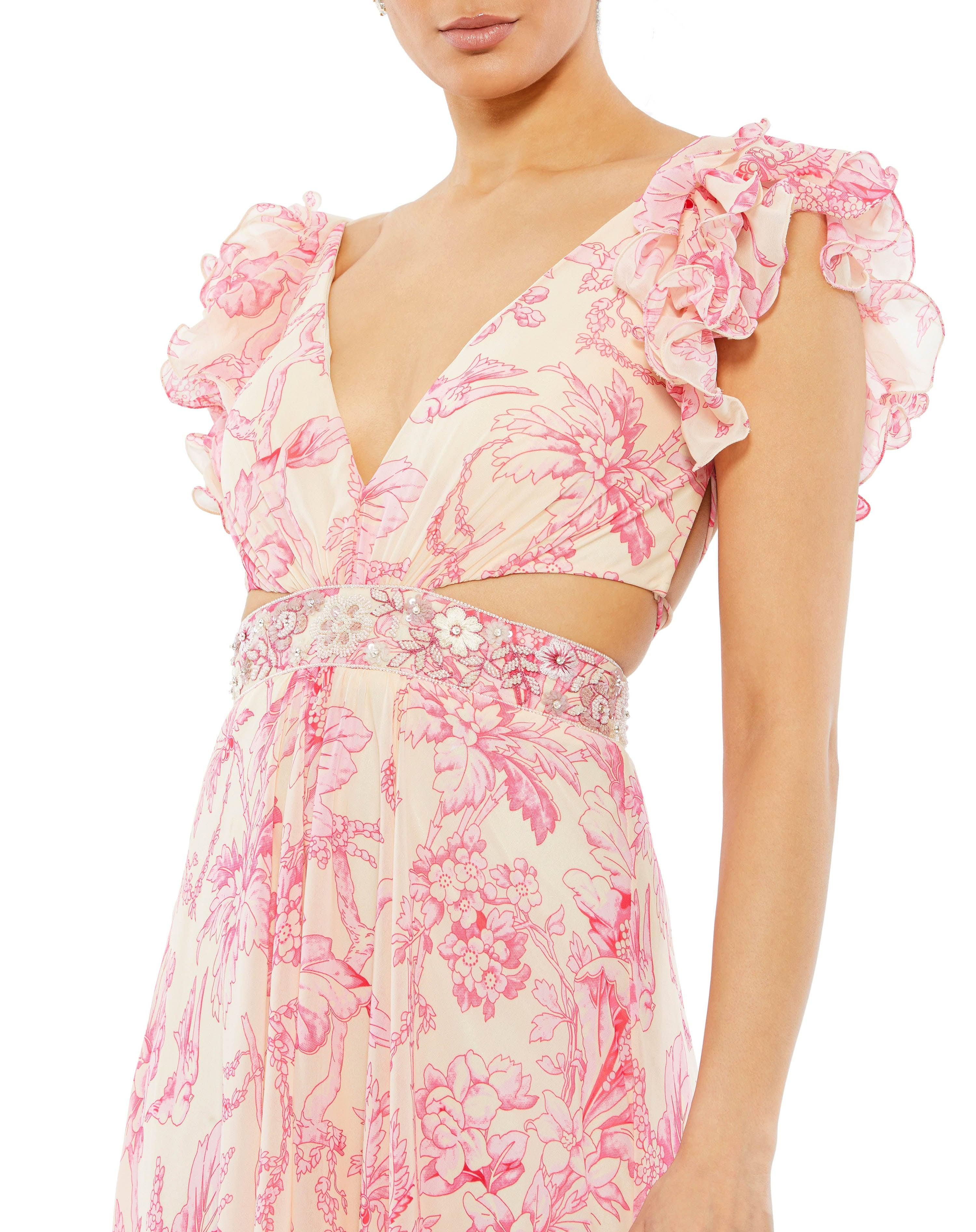 Formal Dresses Long Formal Chiffon Evening Gown Pink Multi