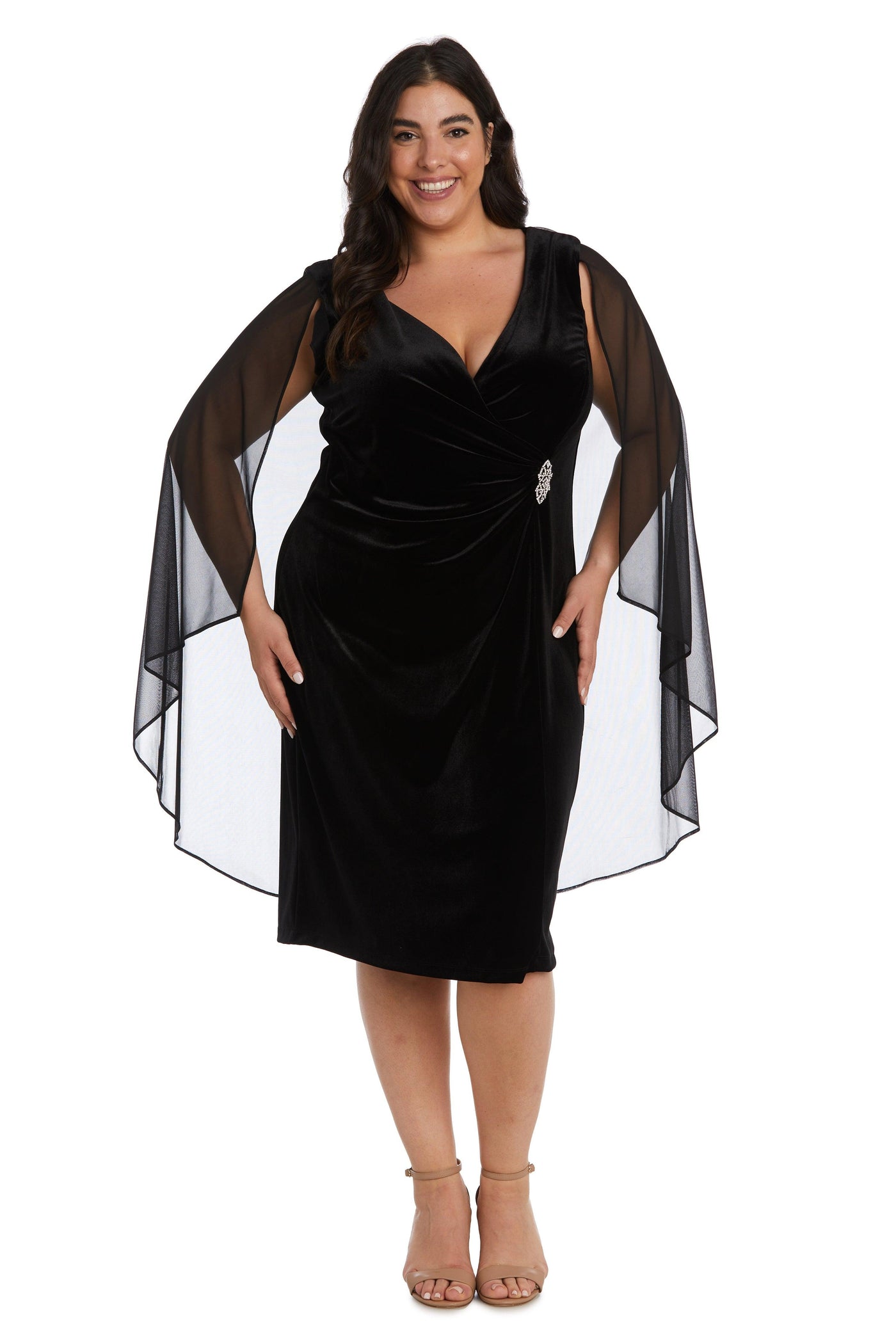 R&M Richards 9216W Short Plus Size Cape Dress