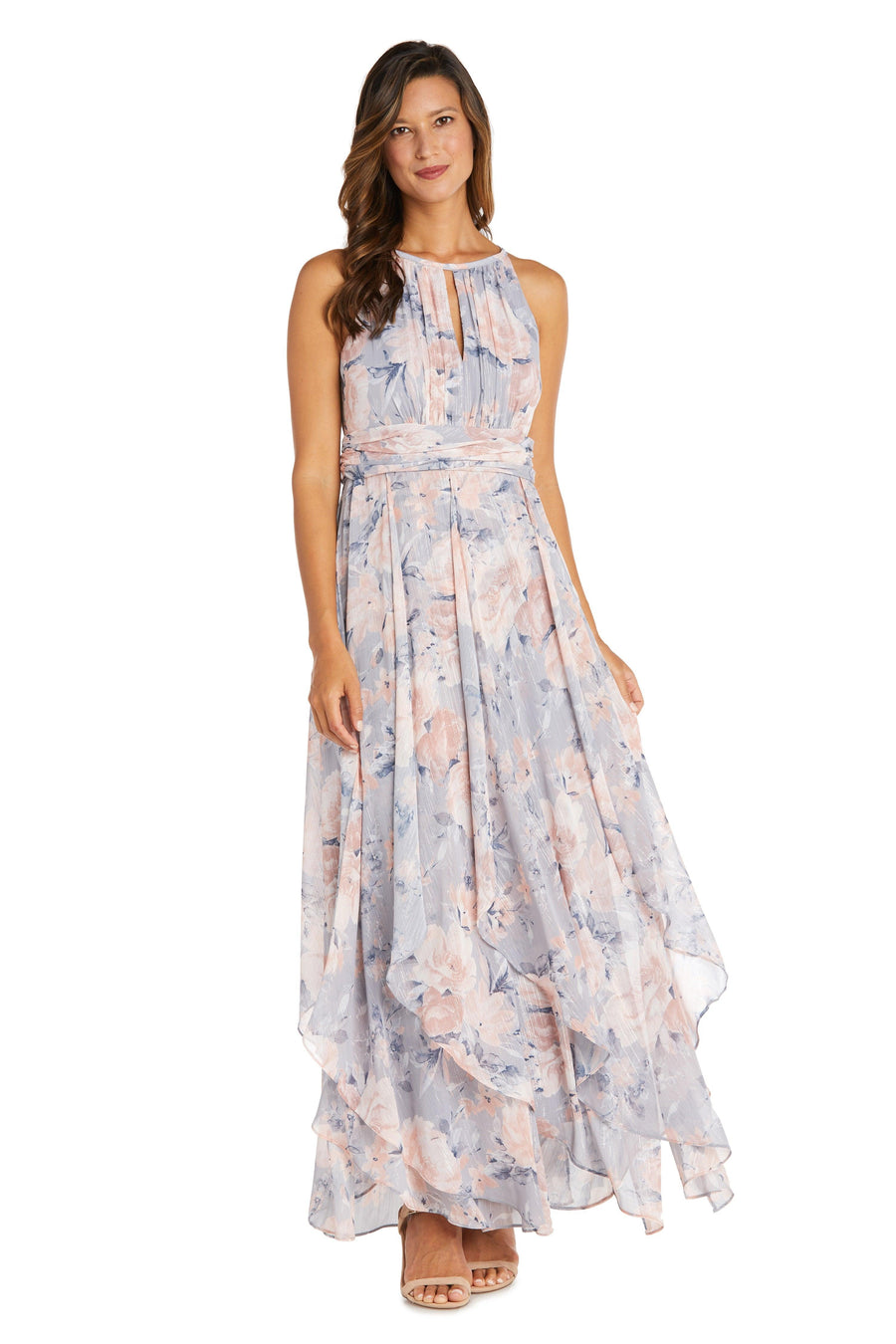 R&M Richards 9218 Long Halter Floral Formal Dress