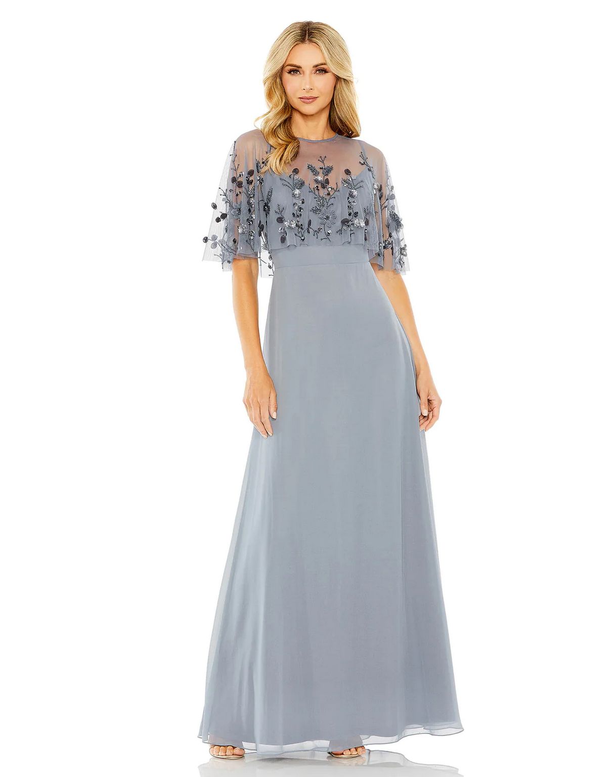 Mother of the Bride Dresses Long Formal Evening Cape Dress Slate Blue