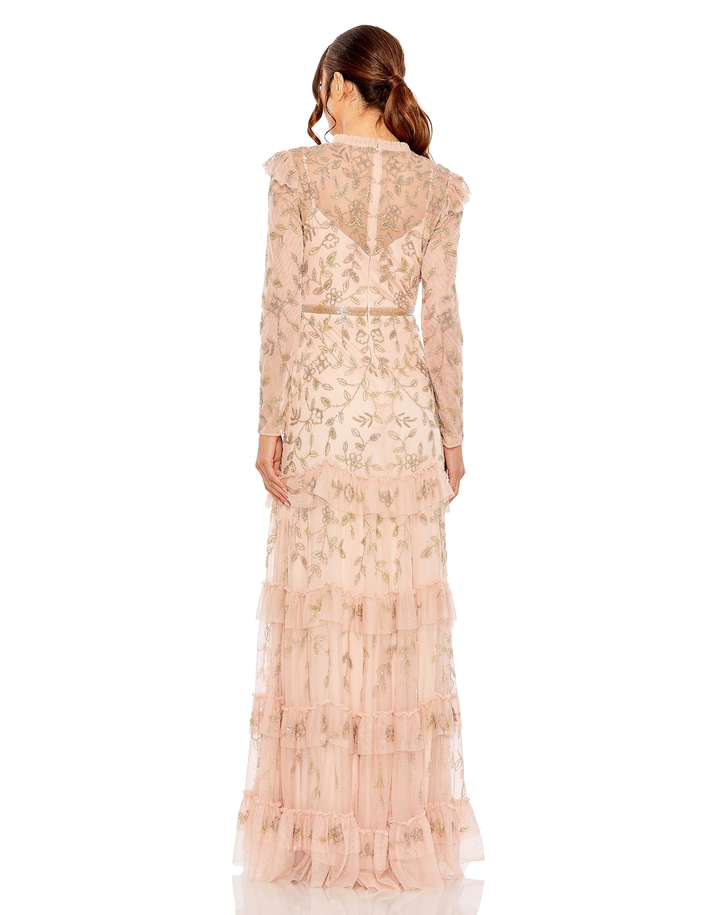 Formal Dresses Long Sleeve Formal Chiffon Gown Blush