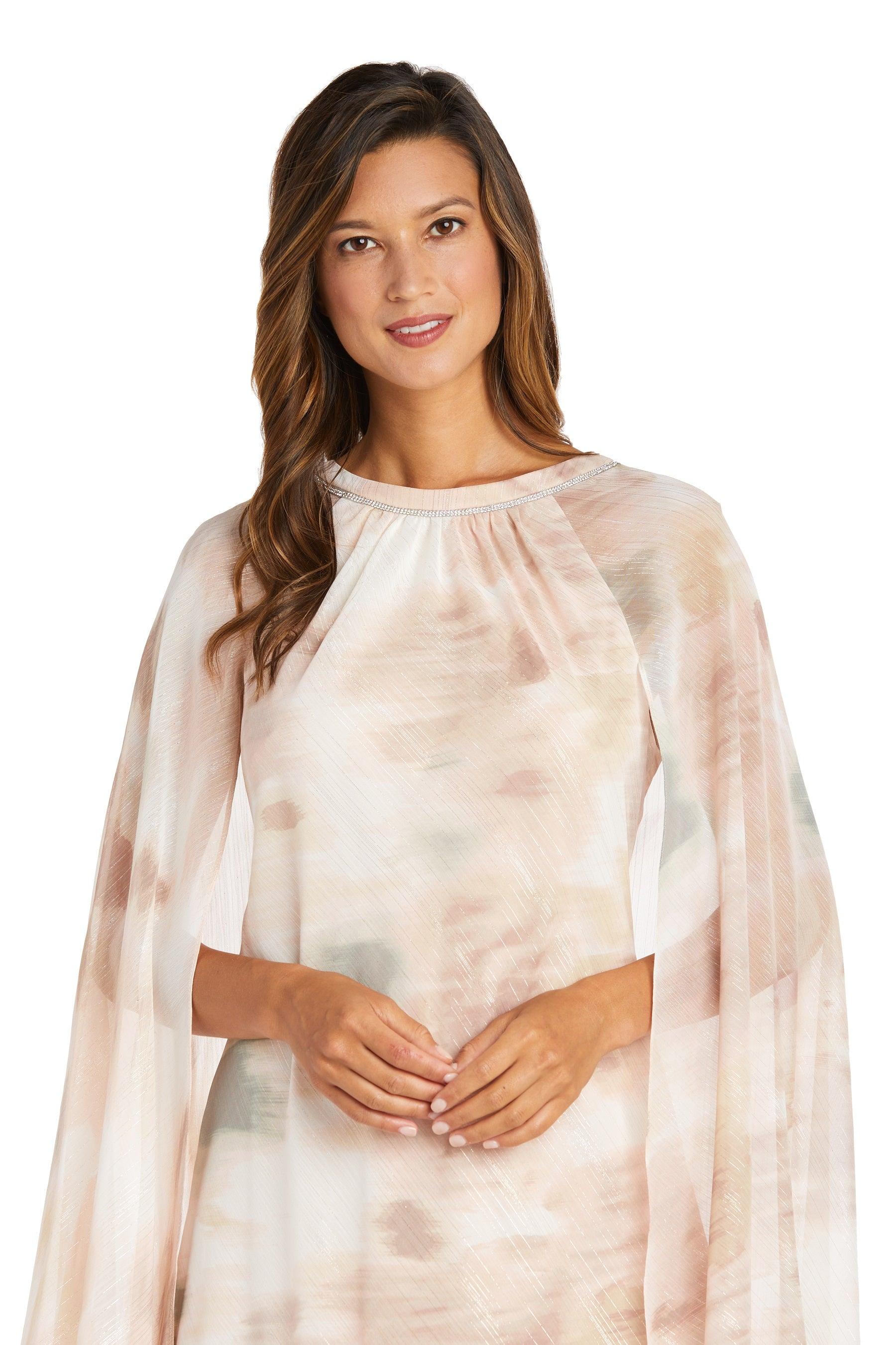 R&M Richards 9276P Short Petite Chiffon Cape Dress