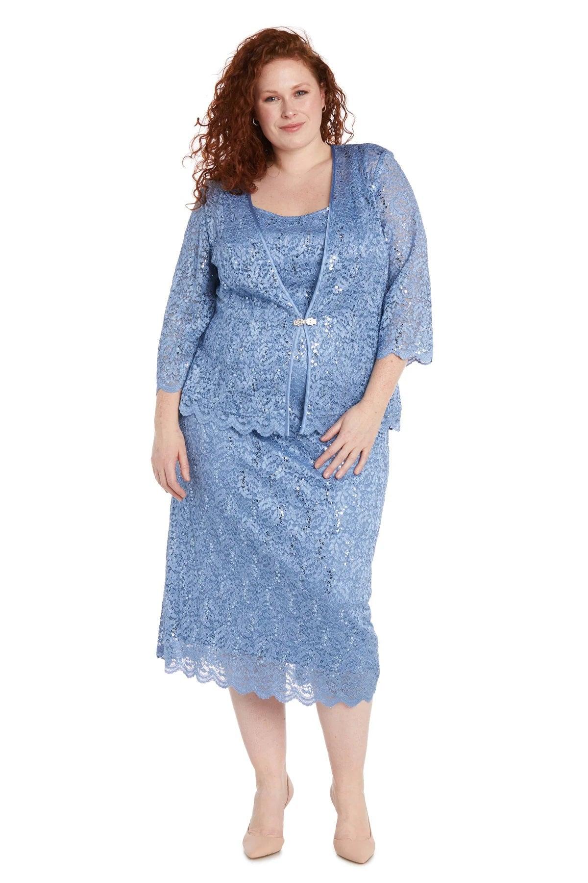 Mother of the Bride Dresses Plus Size Formal Lace Jacket Midi Dress Dusty Blue