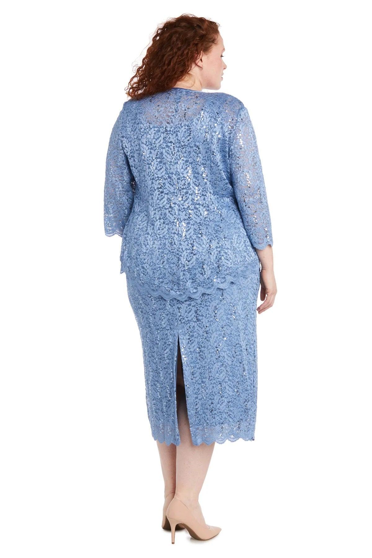 Mother of the Bride Dresses Plus Size Formal Lace Jacket Midi Dress Dusty Blue