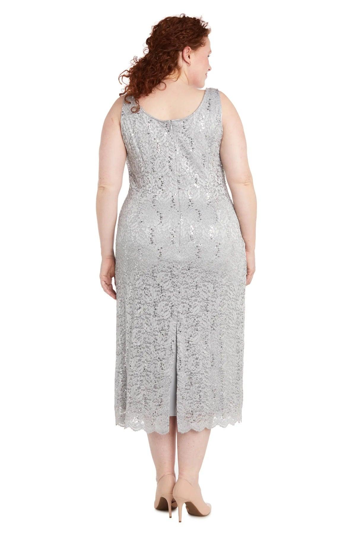 Mother of the Bride Dresses Plus Size Formal Lace Jacket Midi Dress Silver