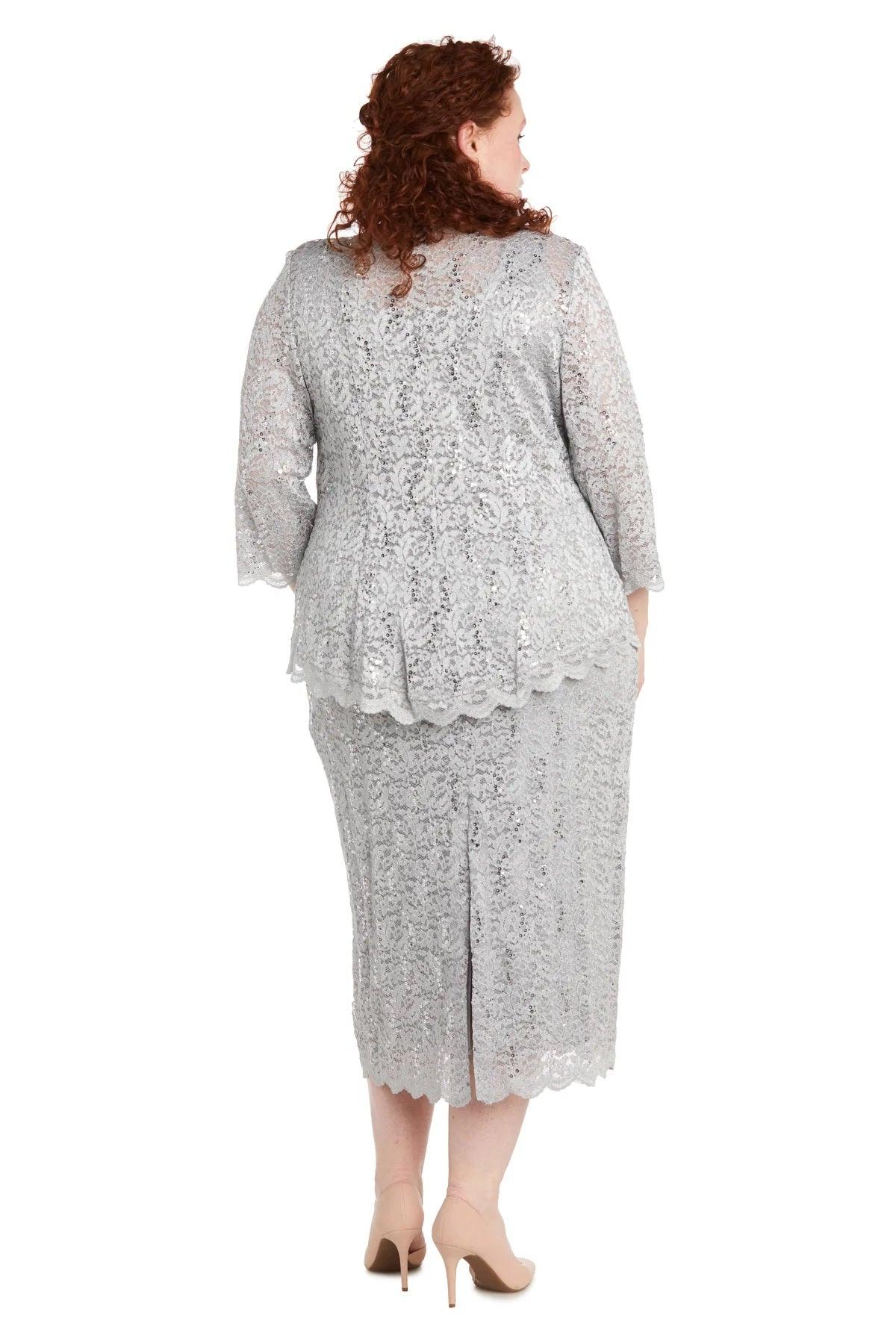 Mother of the Bride Dresses Plus Size Formal Lace Jacket Midi Dress Silver
