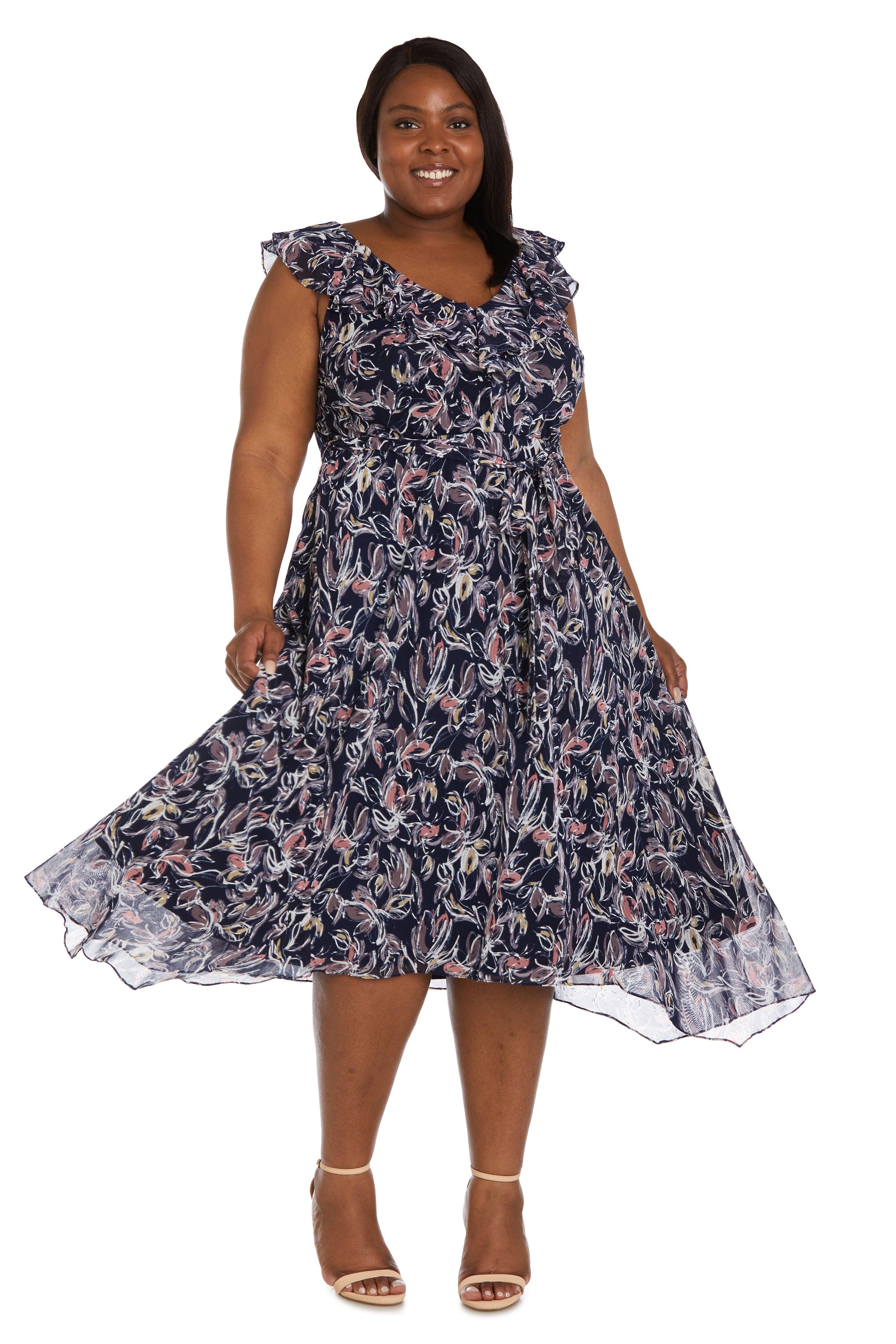 Navy Multi R&M Richards 9314W High Low Floral Plus Size Dress