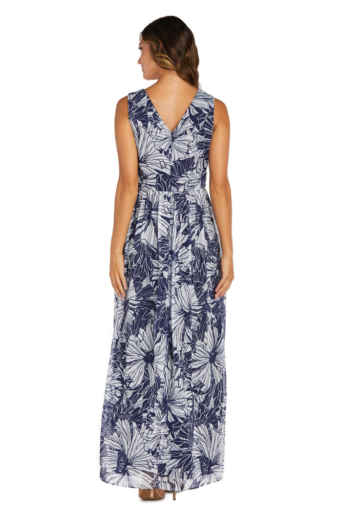 Mother of the Bride Dresses Long Sleeveless Floral Formal Dress Navy/White