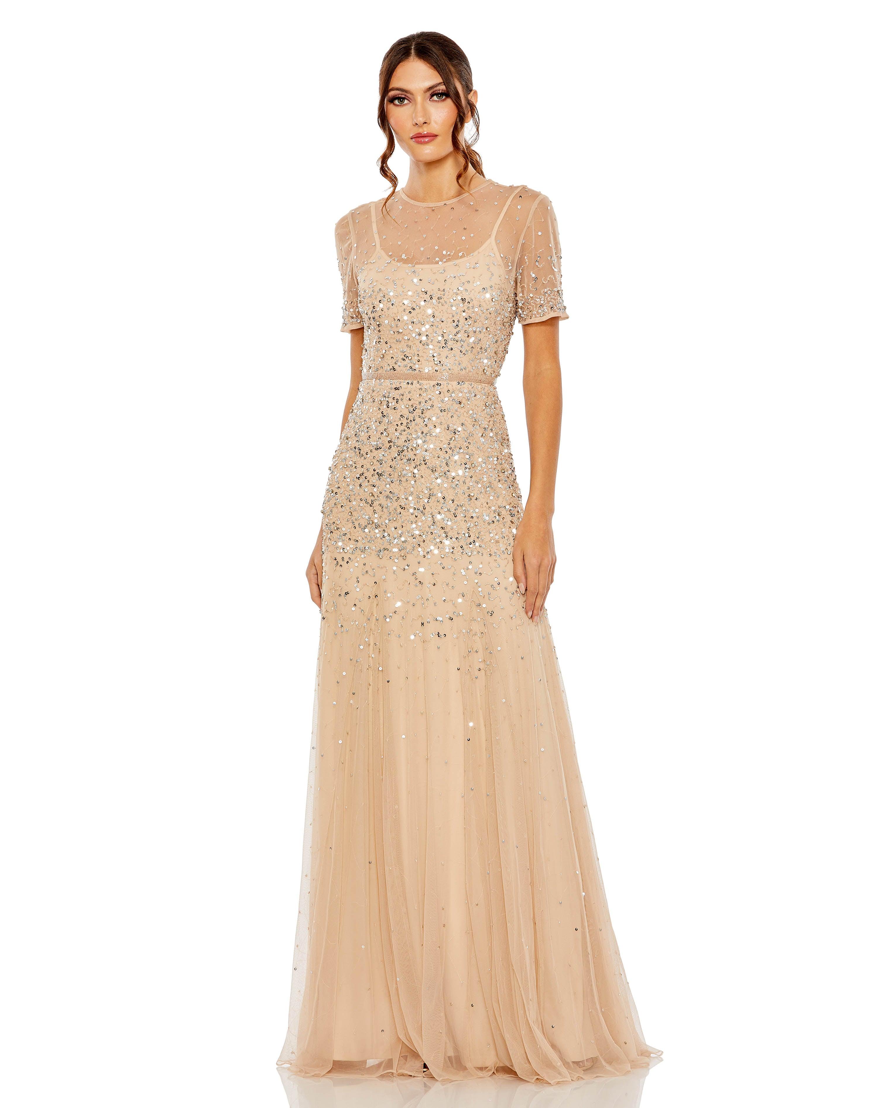 Nude Silver Mac Duggal 93909 Long Formal Beaded Evening Gown for $698.0 ...