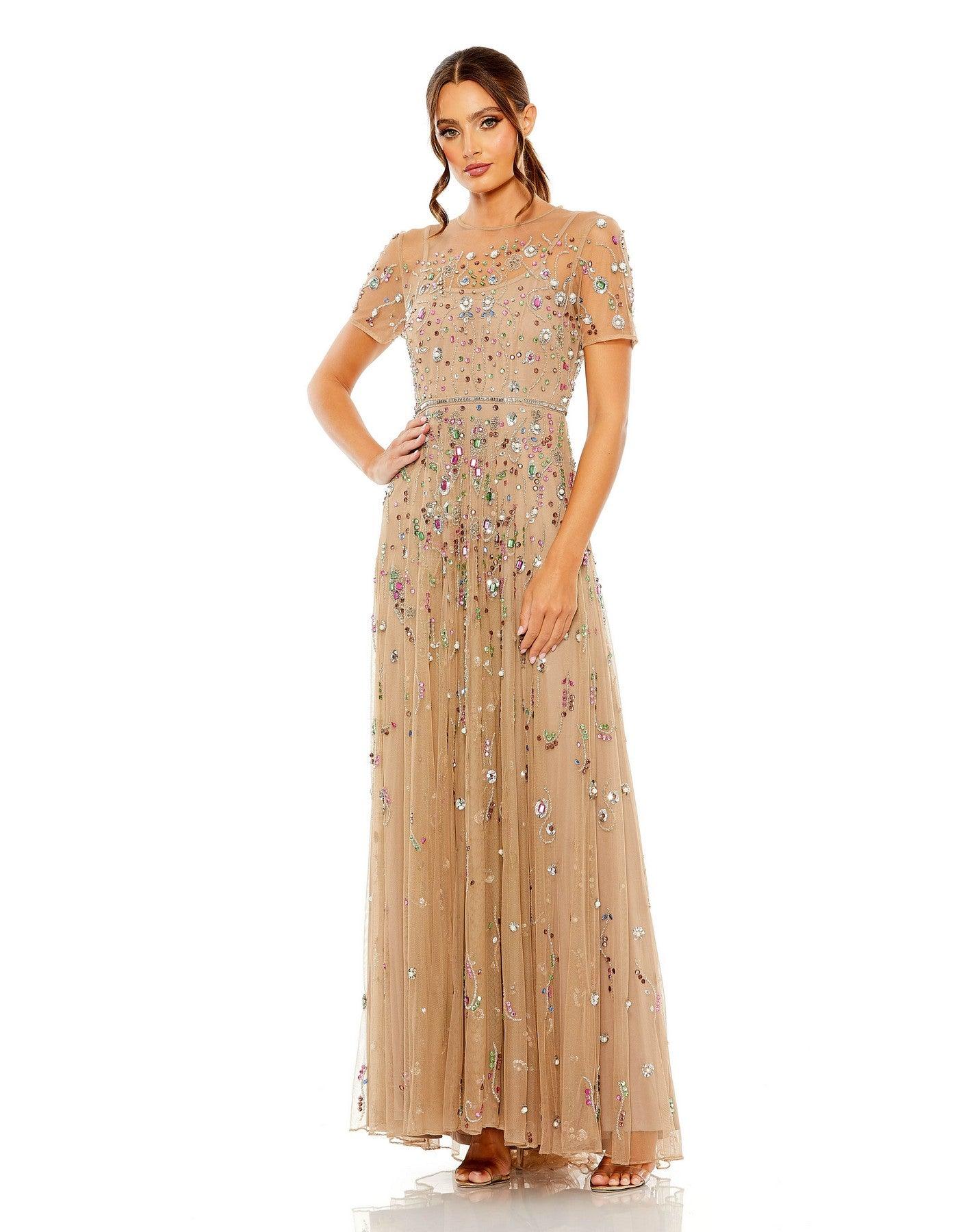 Antique Gold Mac Duggal 93924 Long Formal Short Sleeve Dress for $399.0 ...