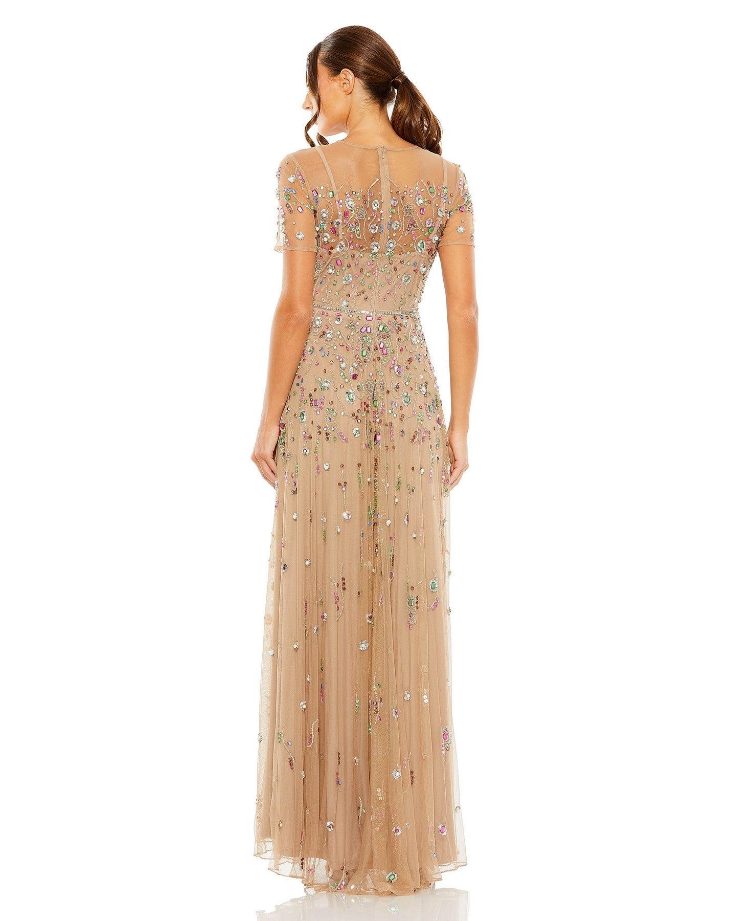 Formal Dresses Long Formal Short Sleeve Dress Antique Gold
