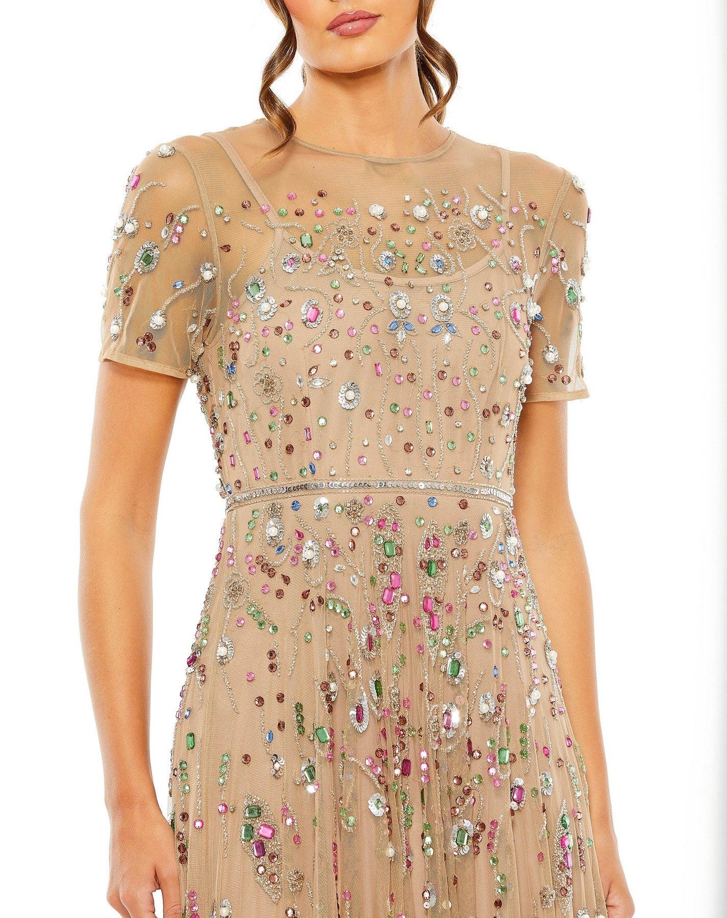 Formal Dresses Long Formal Short Sleeve Dress Antique Gold