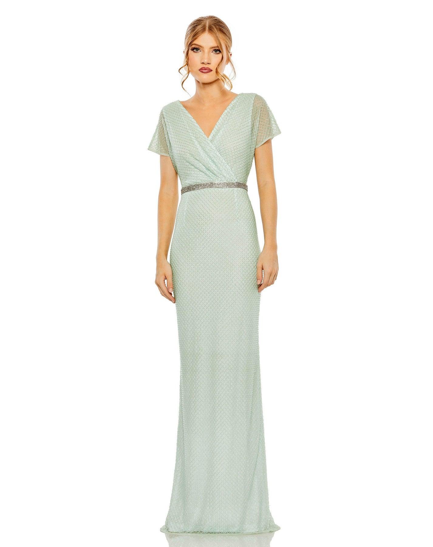 Formal Dresses Long Formal Short Sleeve Evening Gown Sage