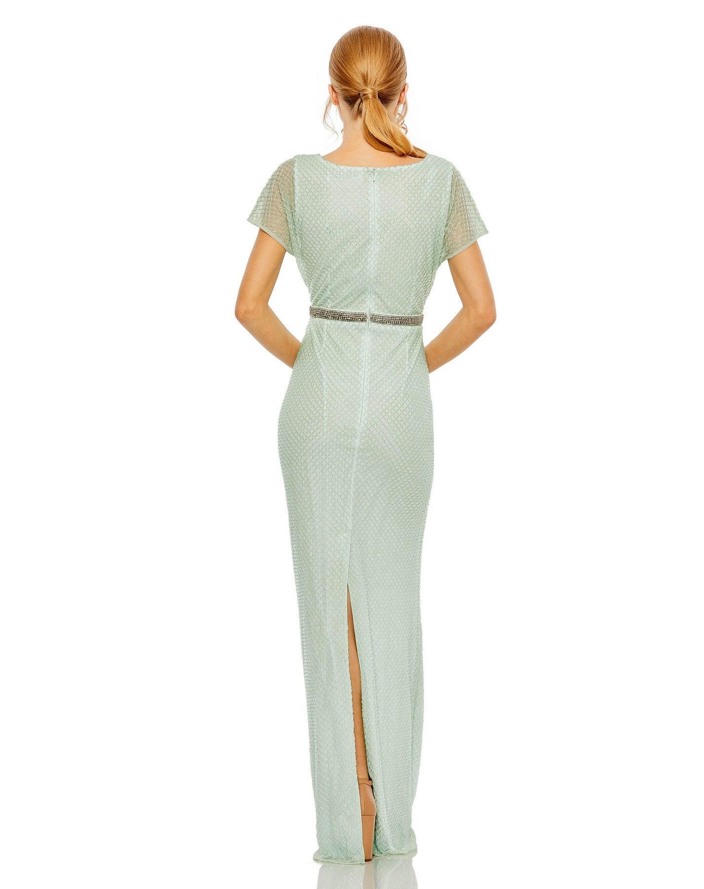 Formal Dresses Long Formal Short Sleeve Evening Gown Sage