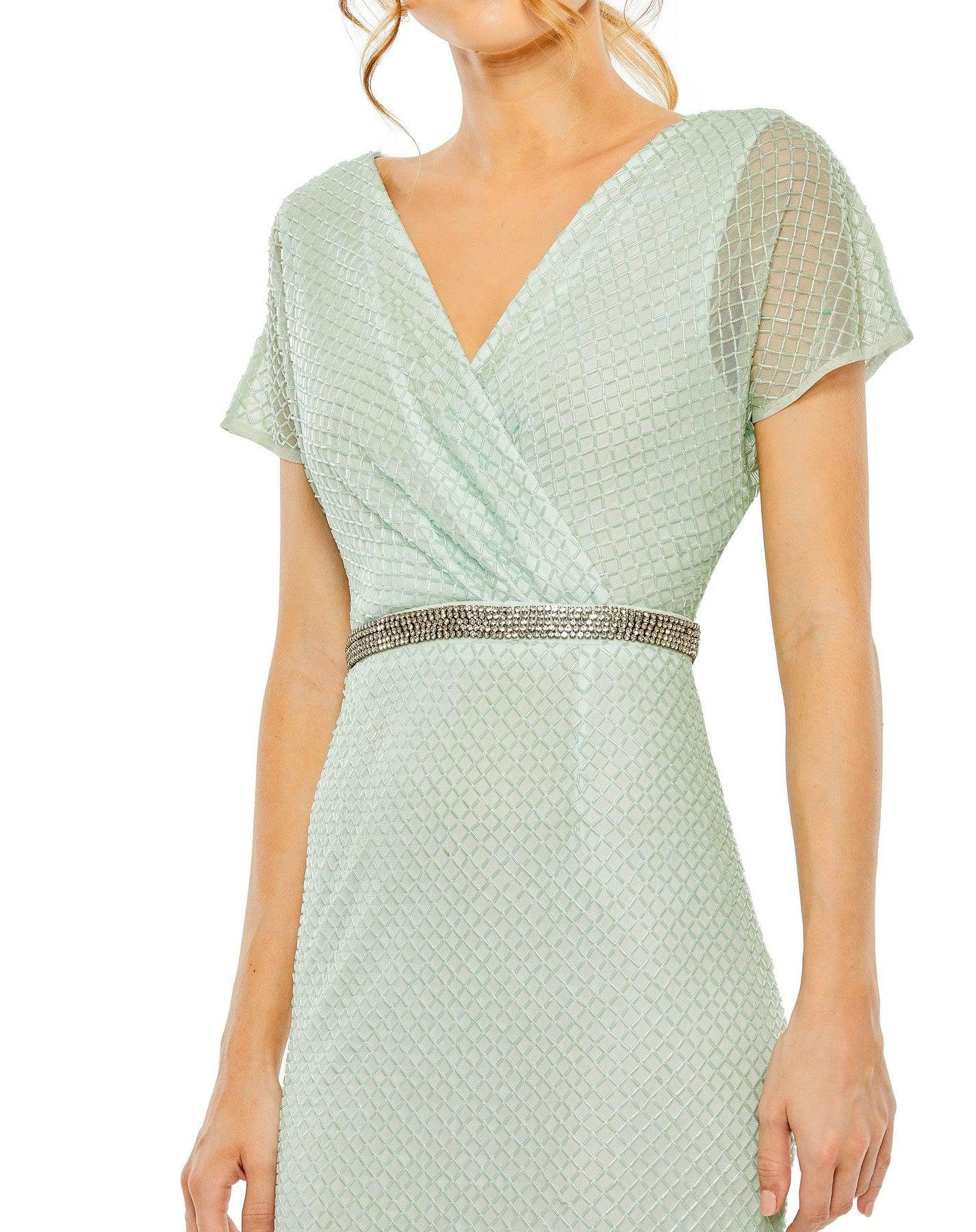 Formal Dresses Long Formal Short Sleeve Evening Gown Sage