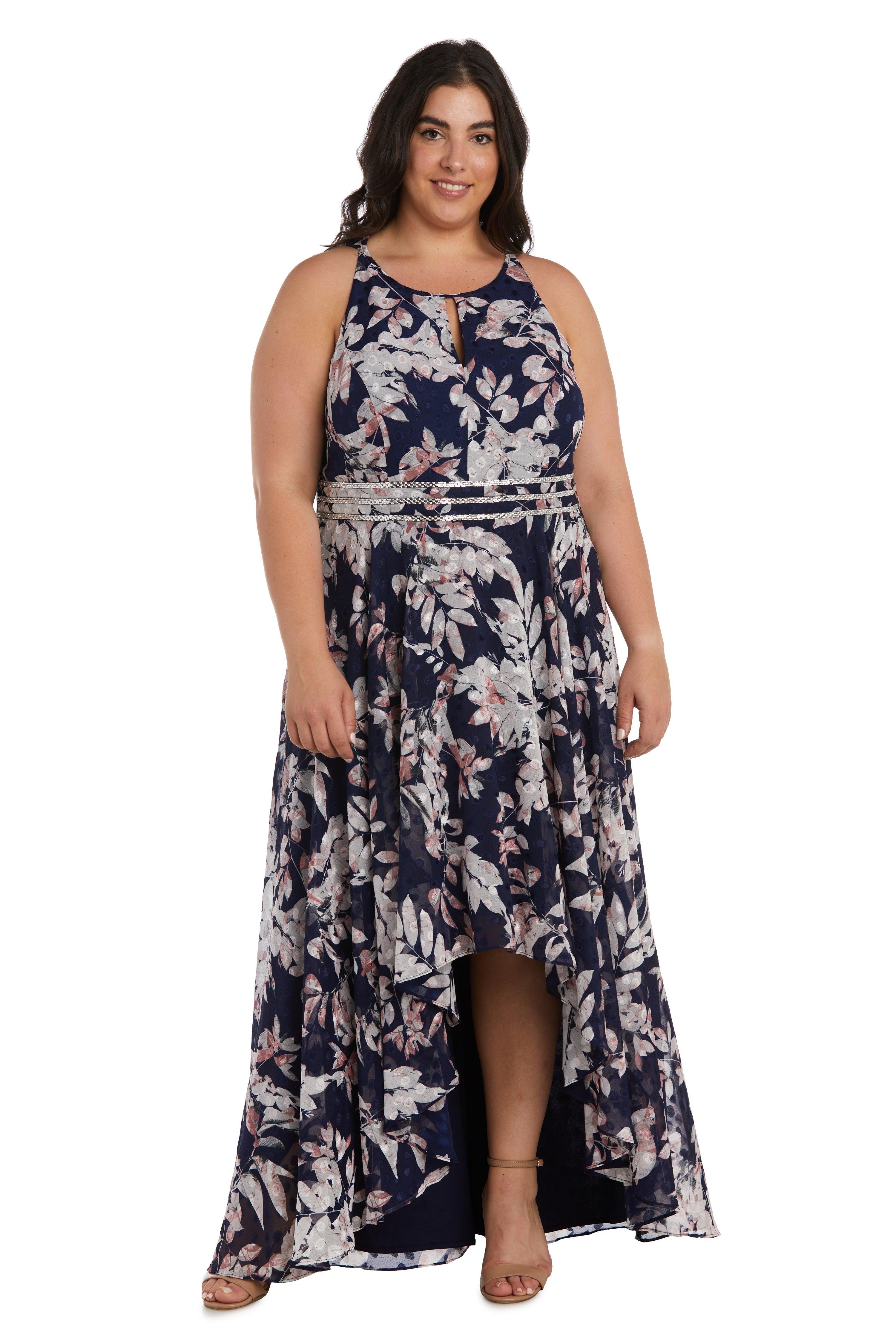 Navy/Rose R&M Richards 9402W High Low Floral Plus Size Dress for $81.99