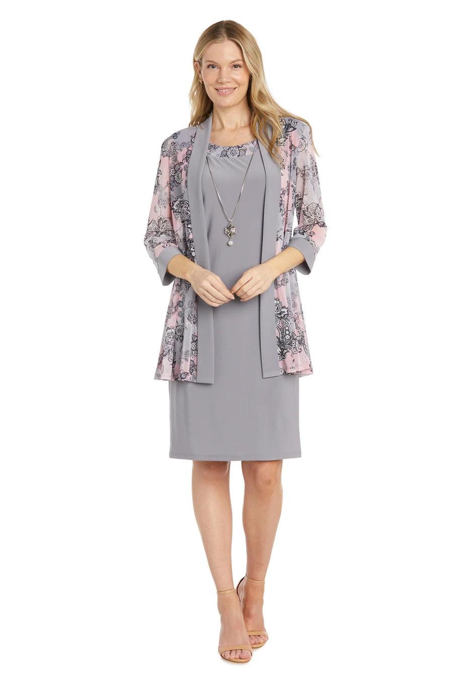Mother of the Bride Dresses Short Two Piece Set Jacket Dress Silver/Pink