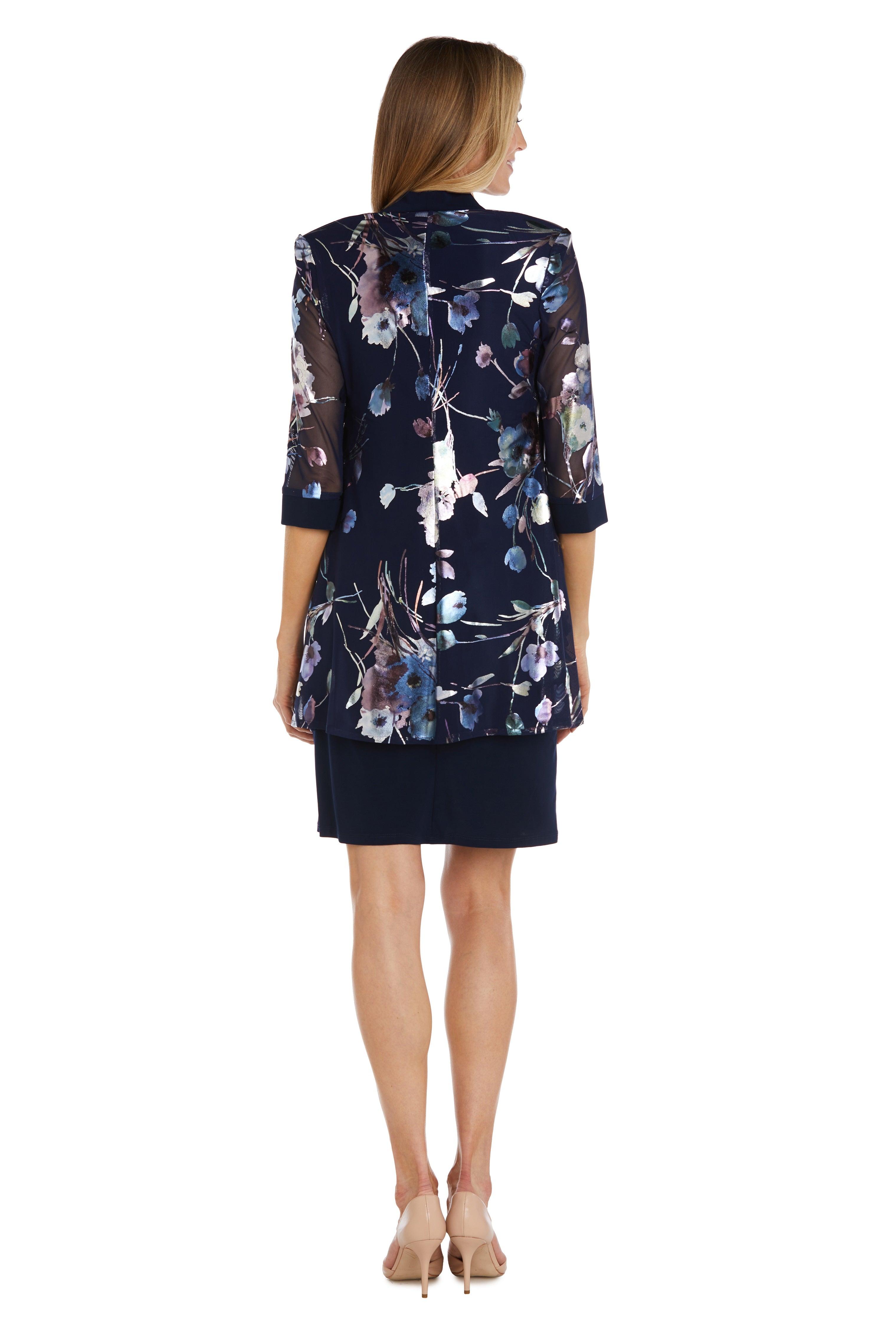 Mother of the Bride Dresses Short Sleeveless Floral Sheer Jacket Dress Navy/Periwinkle