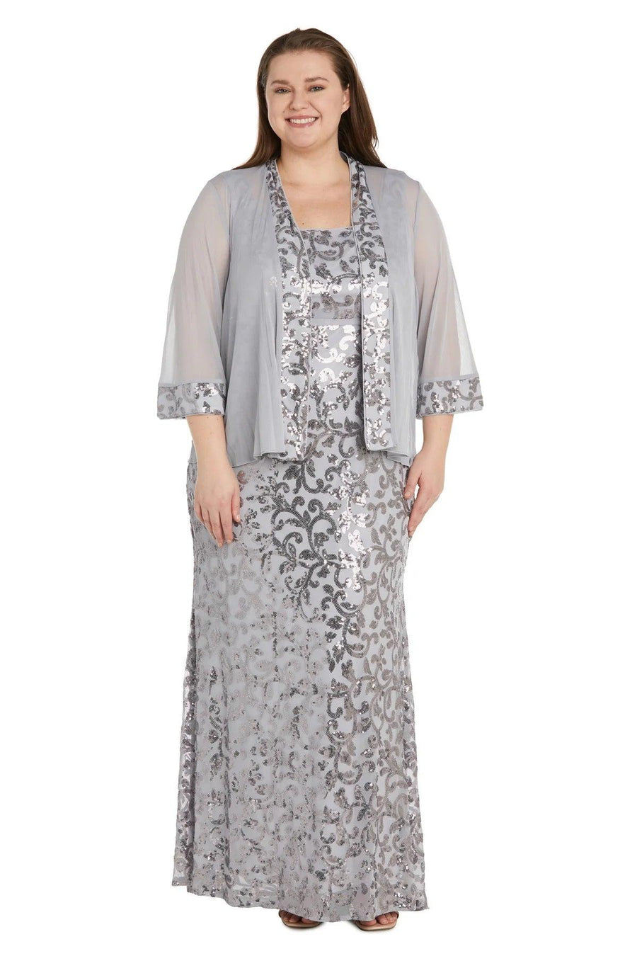 Mother of the Bride Dresses Plus Size Long Formal Jacket Dress Silver