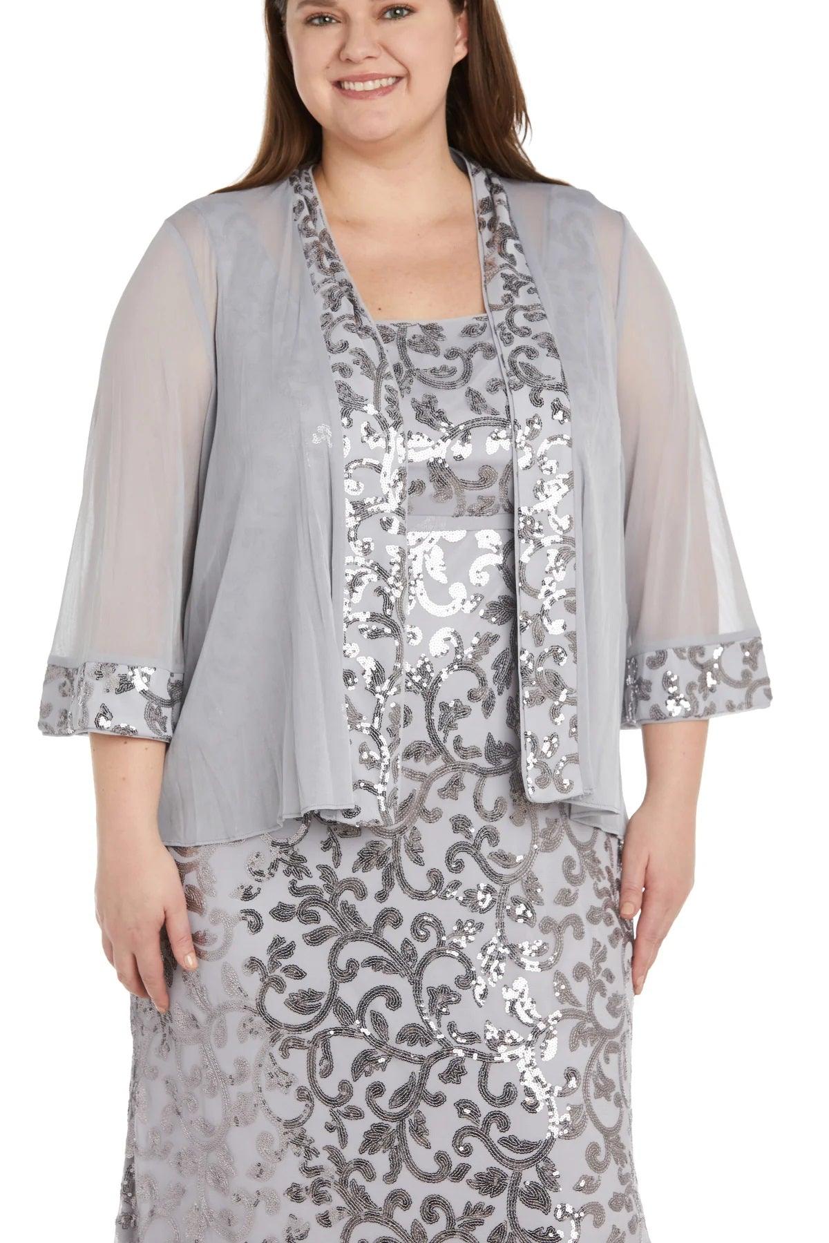 Mother of the Bride Dresses Plus Size Long Formal Jacket Dress Silver