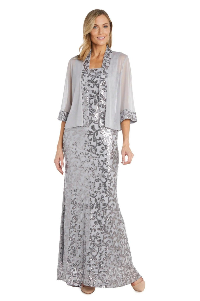 Mother of the Bride Dresses Long Formal Floral Jacket Dress Silver