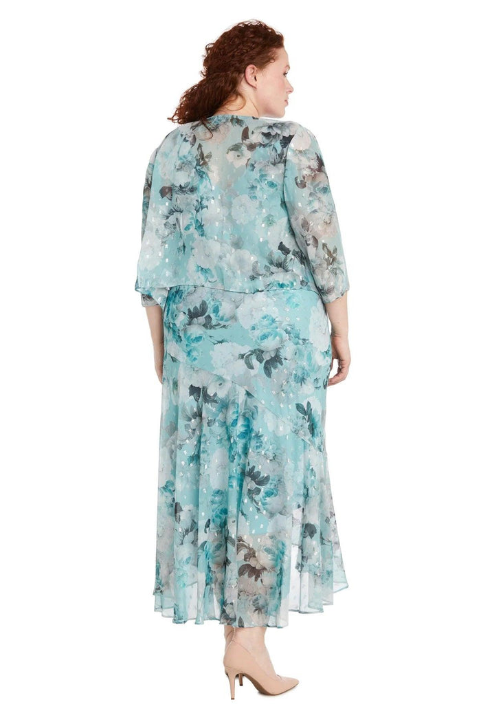 Mother of the Bride Dresses Plus Size Floral High Low Jacket Dress Aqua