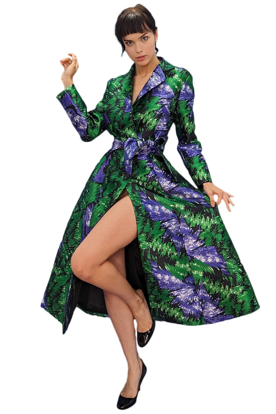 Formal Dresses Long Sleeve Collared Wrap Belt Button Down Midi Dress Multi