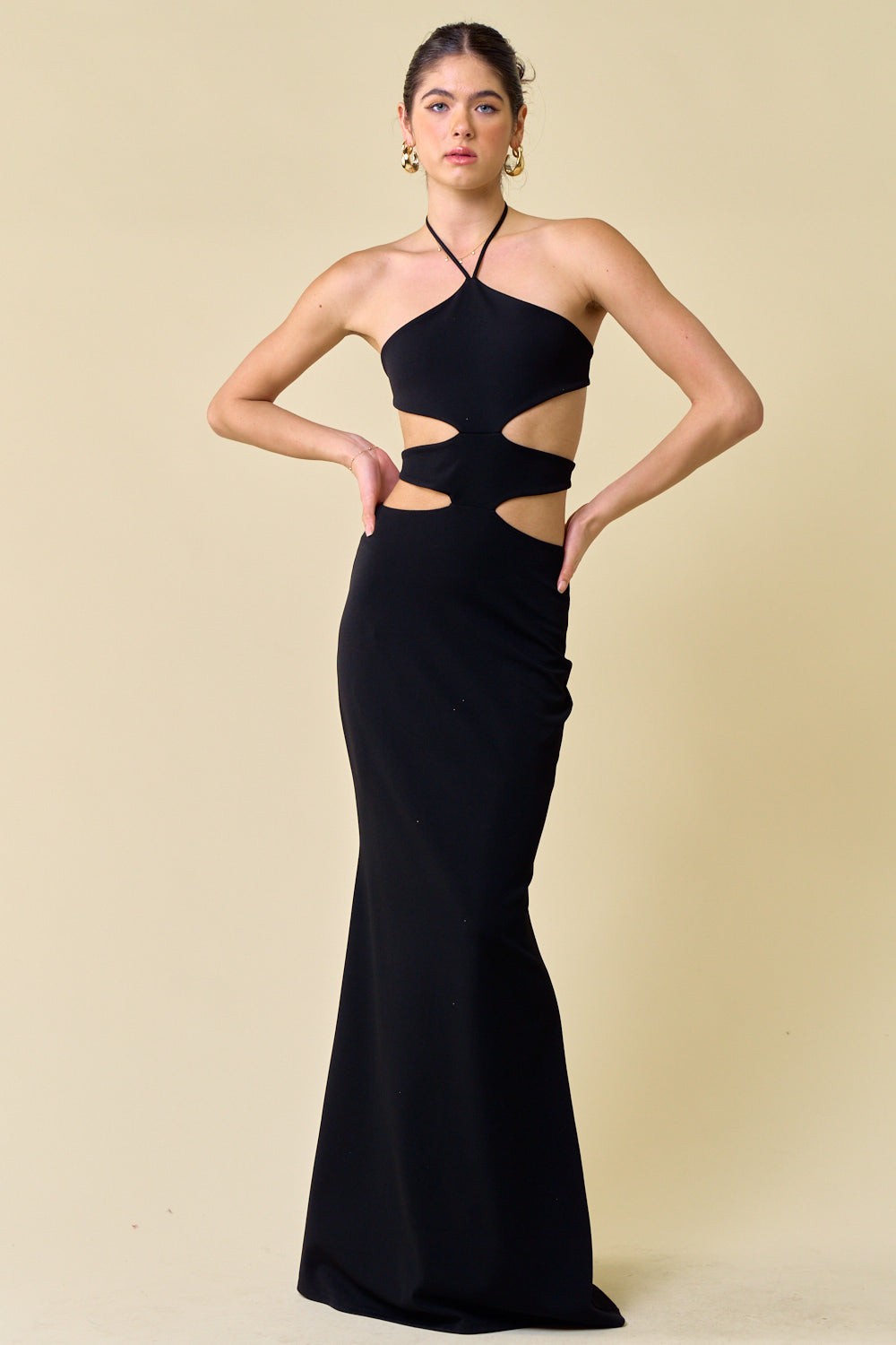 Cocktail Dresses Long Halter Neck Cutout Maxi Dress Black