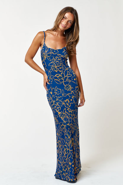 Formal Dresses Long Spaghetti Strap Floral Print Maxi Dress Teal Blue