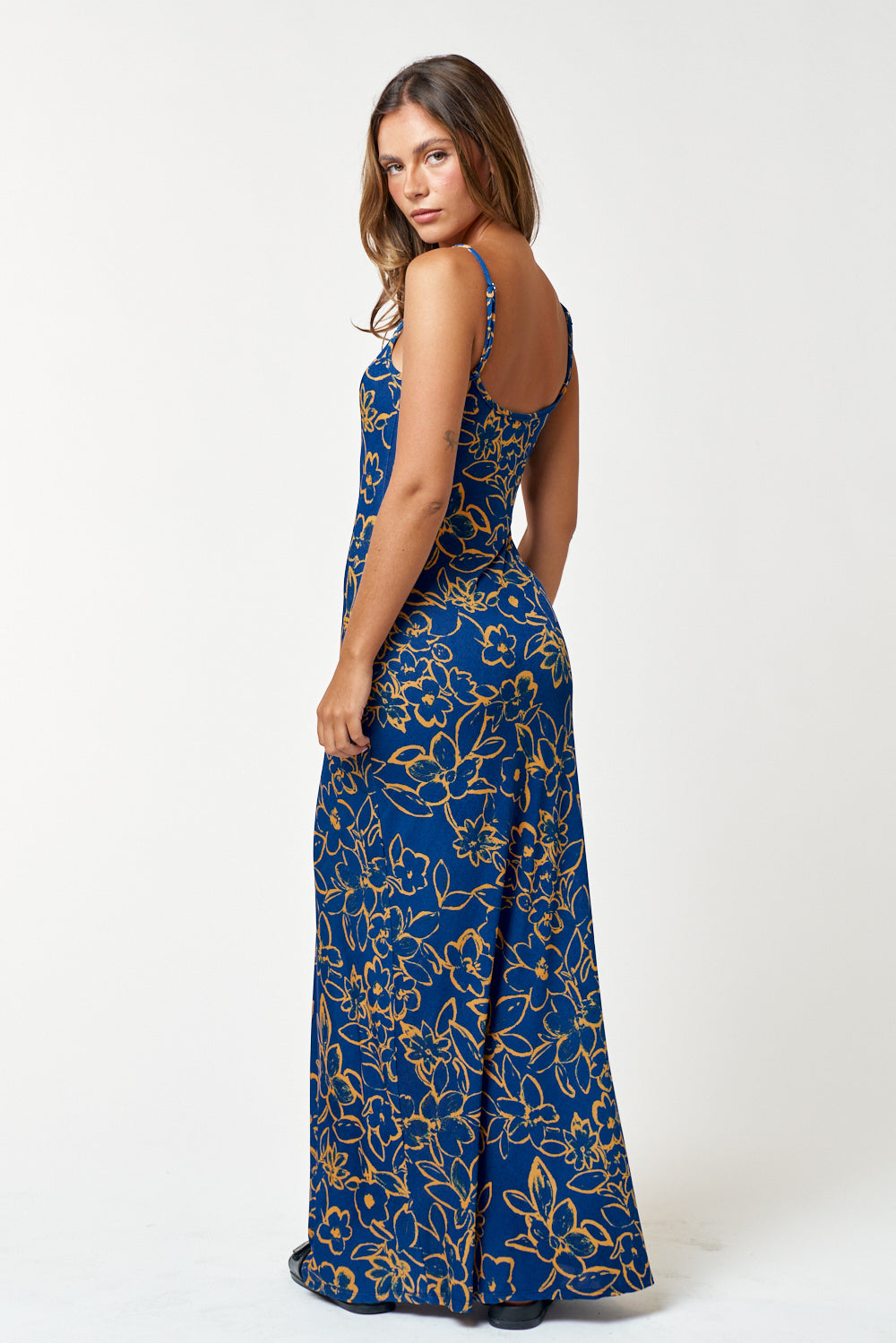 Formal Dresses Long Spaghetti Strap Floral Print Maxi Dress Teal Blue