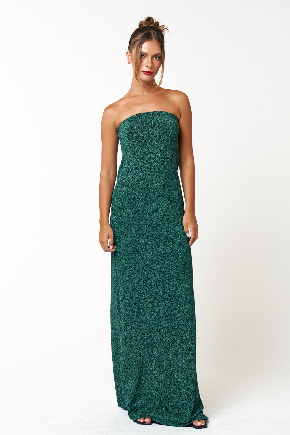 Formal Dresses Long Strapless Glitter Maxi Dress Green