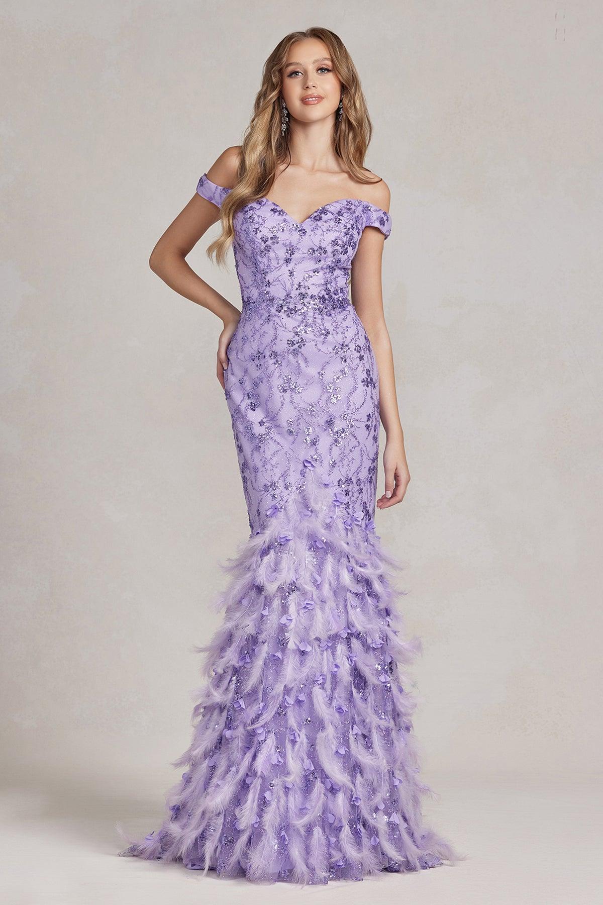 Nox Anabel C1106 Long Off Shoulder Fitted Prom Gown