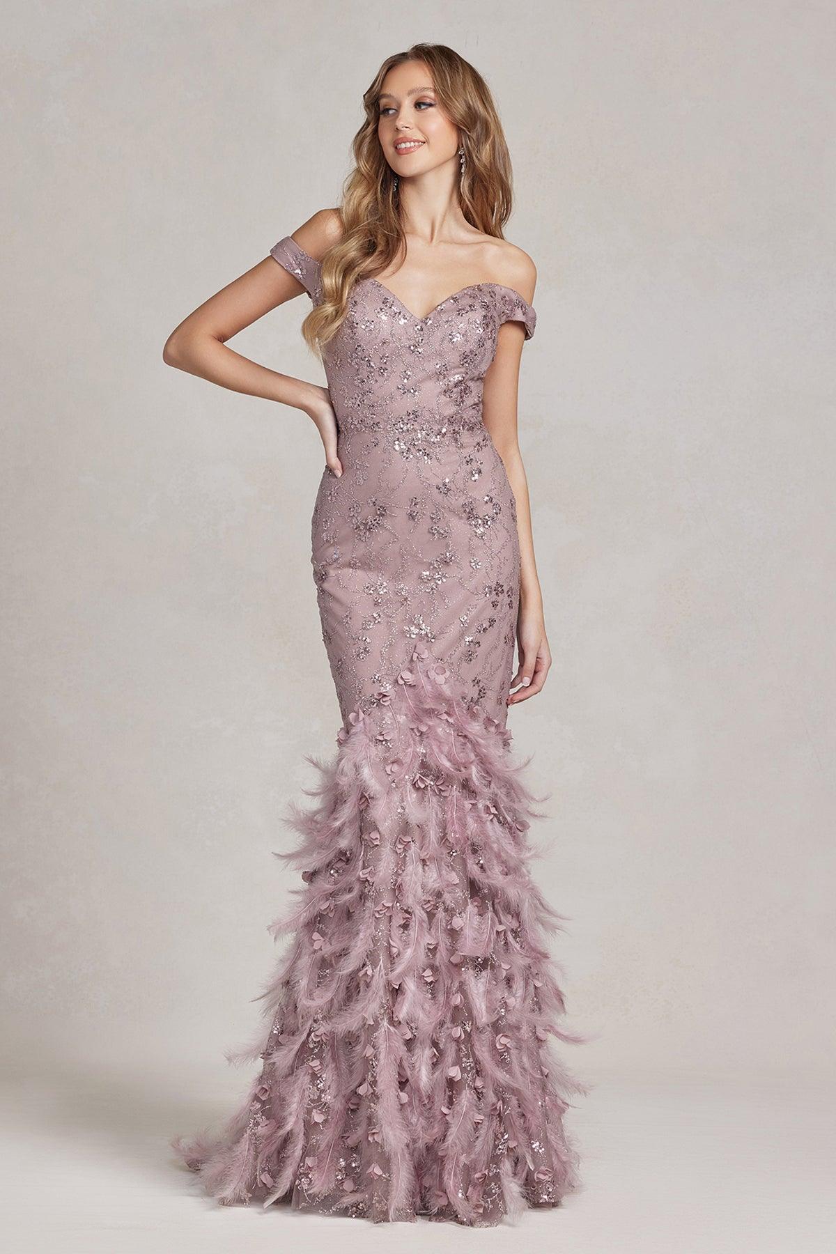 Nox Anabel C1106 Long Off Shoulder Fitted Prom Gown