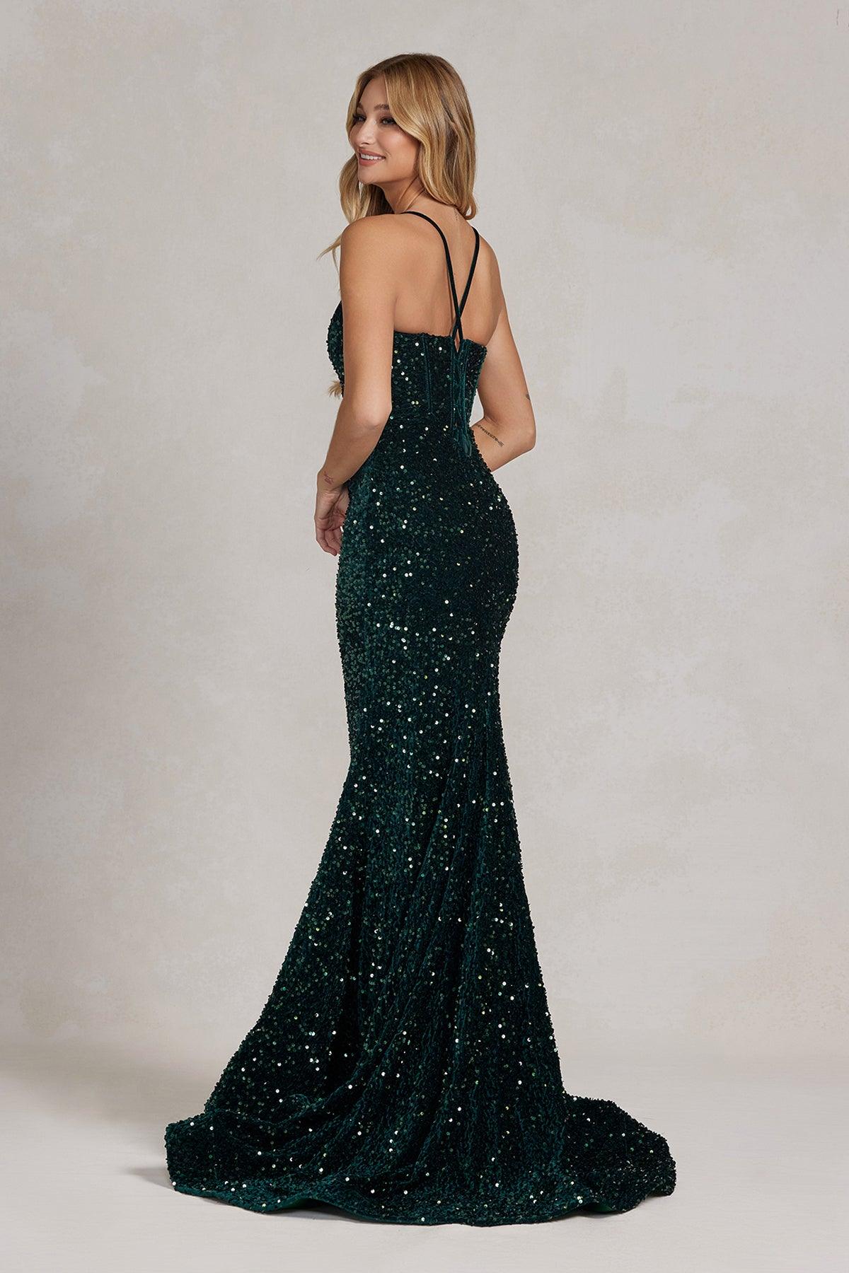 Nox Anabel C1109 Long Spaghetti Strap Fitted Prom Dress