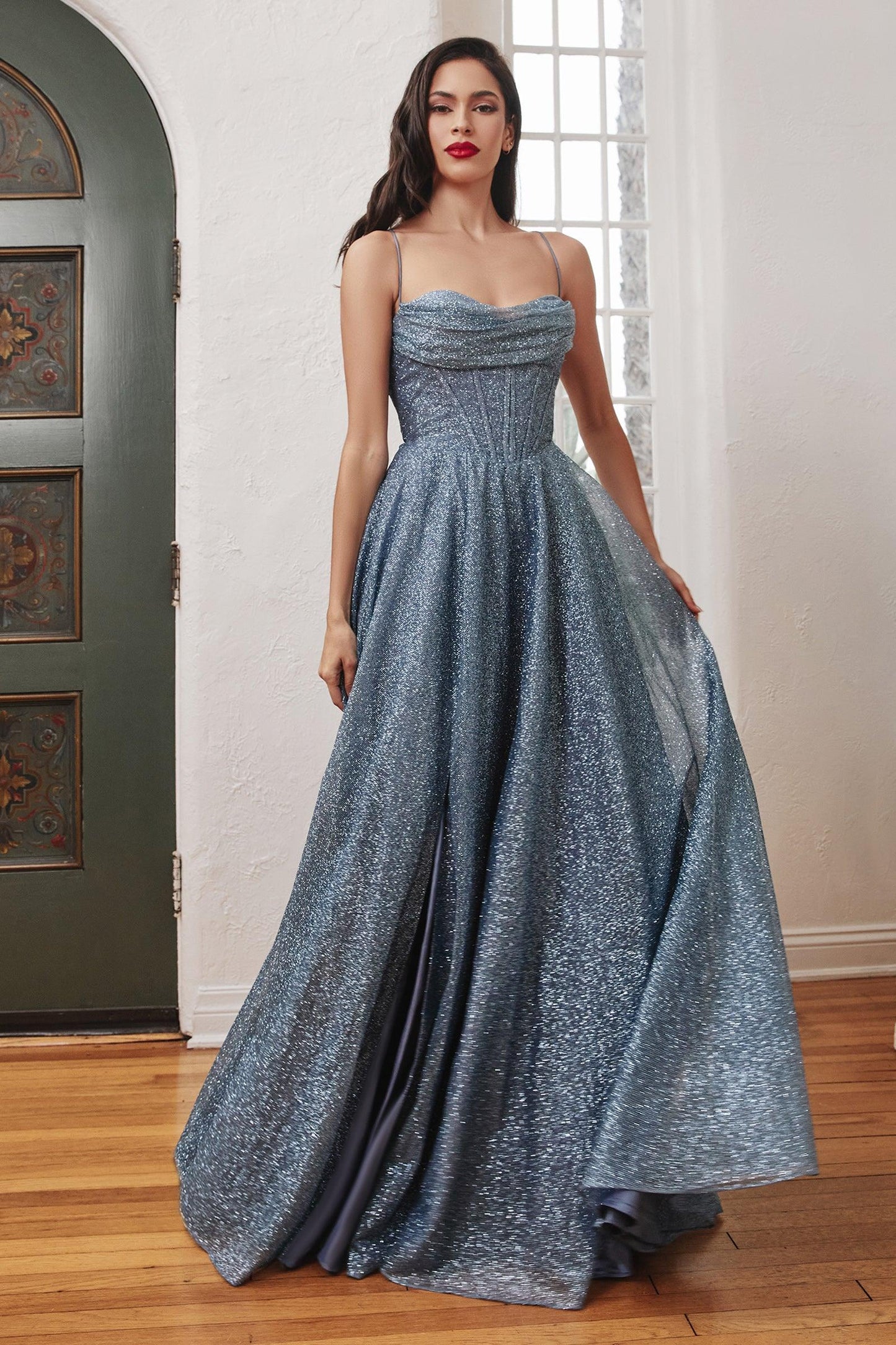 Prom Dresses Sparkling Long Evening Gown Smoky Blue