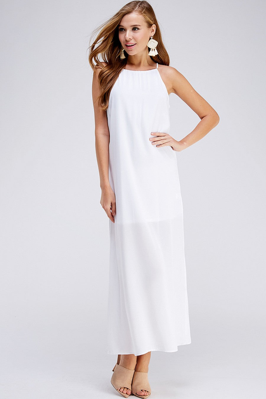 Formal Dresses Long Halter Neck Dress White