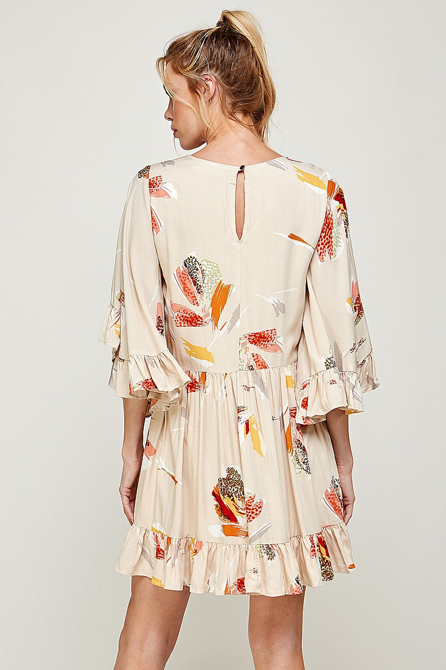 Cocktail Dresses Short Printed Ruffled Dress Taupe
