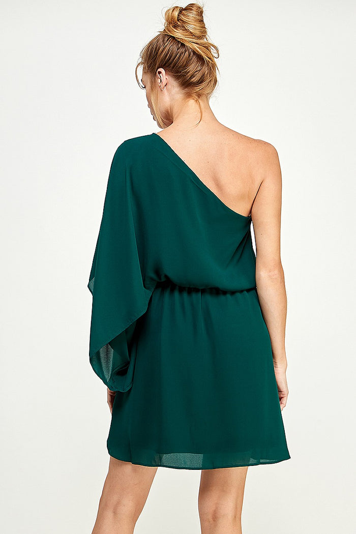 Cocktail Dresses Short One Shoulder Dress Hunter Green