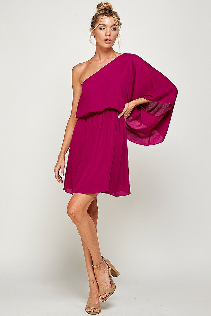 Cocktail Dresses Short One Shoulder Dress Magenta