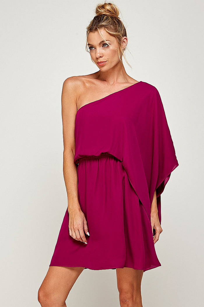 Cocktail Dresses Short One Shoulder Dress Magenta