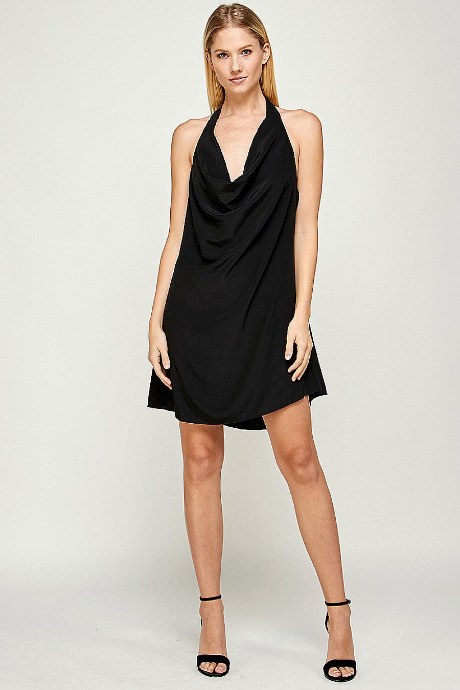 Black Short Halter Cowl Neck Dress