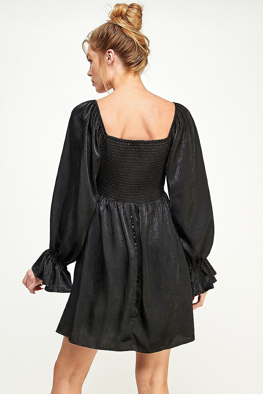 Cocktail Dresses Short Square Neck Long Sleeve Mini Dress Black